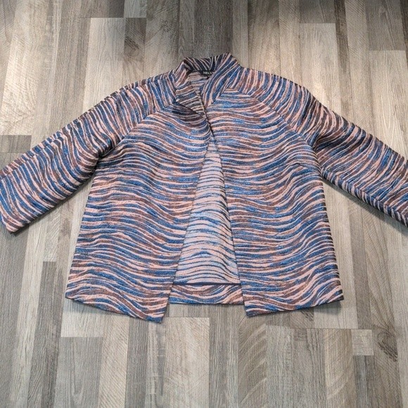 Misook Zebra Print Metallicized Long Sleeve Open Front Blazer Size‎ Small - Picture 13 of 15